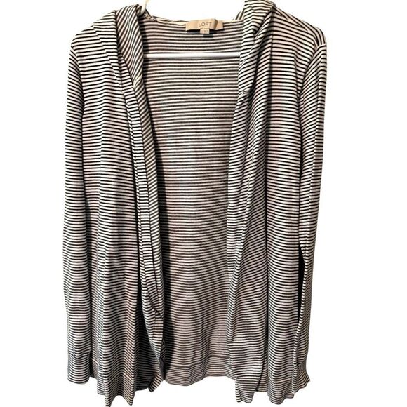 πΉLOFTβSTRIPED OPEN HOODED CARDIGAN - Picture 3 of 6